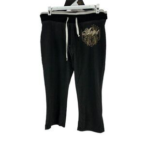 JKH Design Women's Black Drawstring Angel Print Pants Size S